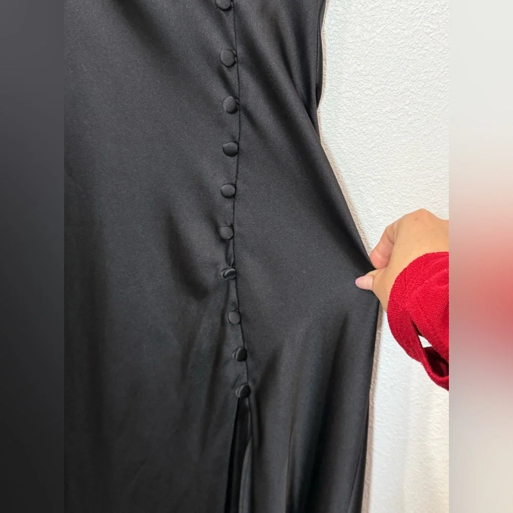 ZARA Black Satin Wrap Midi Dress XS | Side Button Slip Dress Elegant Minimalist - Picture 4 of 8